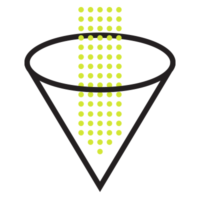 Dots pouring into a funnel
