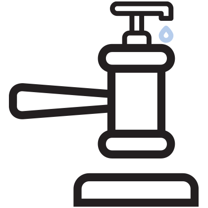 illustration of gavel with a hand sanitizer pump