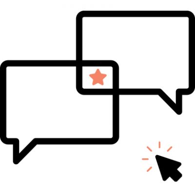 Overlapping speech bubbles with a star and clicking mouse pointer