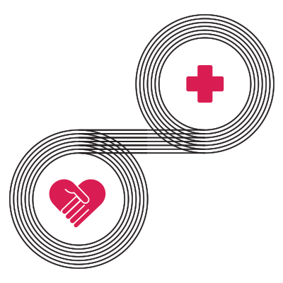 interlocking circles with a heart and Red Cross